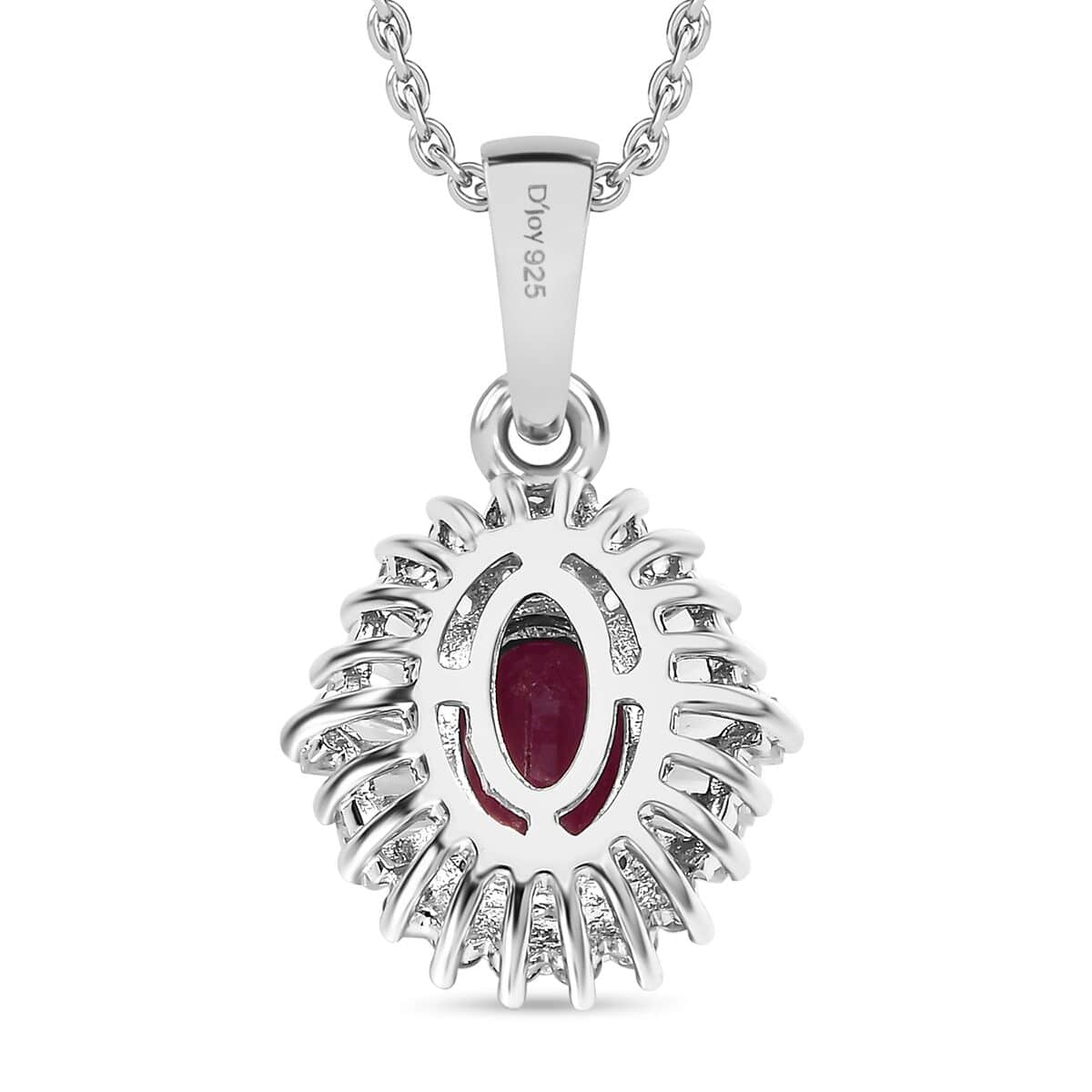 Montepuez Ruby and White Zircon Art Deco Pendant Necklace 20 Inches in Rhodium Over Sterling Silver 1.85 ctw image number 4
