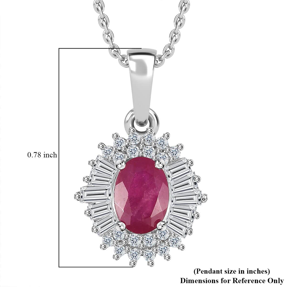 Montepuez Ruby and White Zircon Art Deco Pendant Necklace 20 Inches in Rhodium Over Sterling Silver 1.85 ctw image number 5
