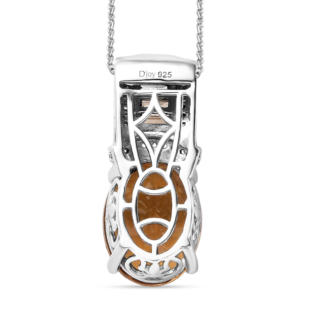 Brazilian Citrine and White Zircon 10.15 ctw Art and Deco Pendant Necklace 20 Inches in Platinum Over and Rhodium Over Sterling Silver image number 4