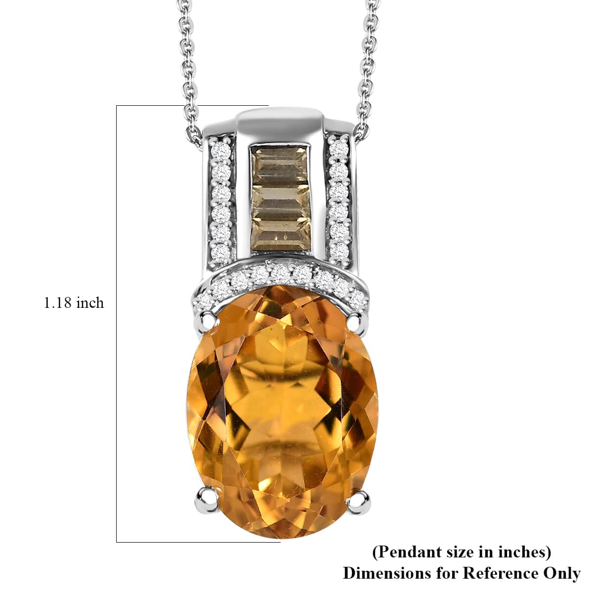 Brazilian Citrine and White Zircon 10.15 ctw Art and Deco Pendant Necklace 20 Inches in Platinum Over and Rhodium Over Sterling Silver image number 6