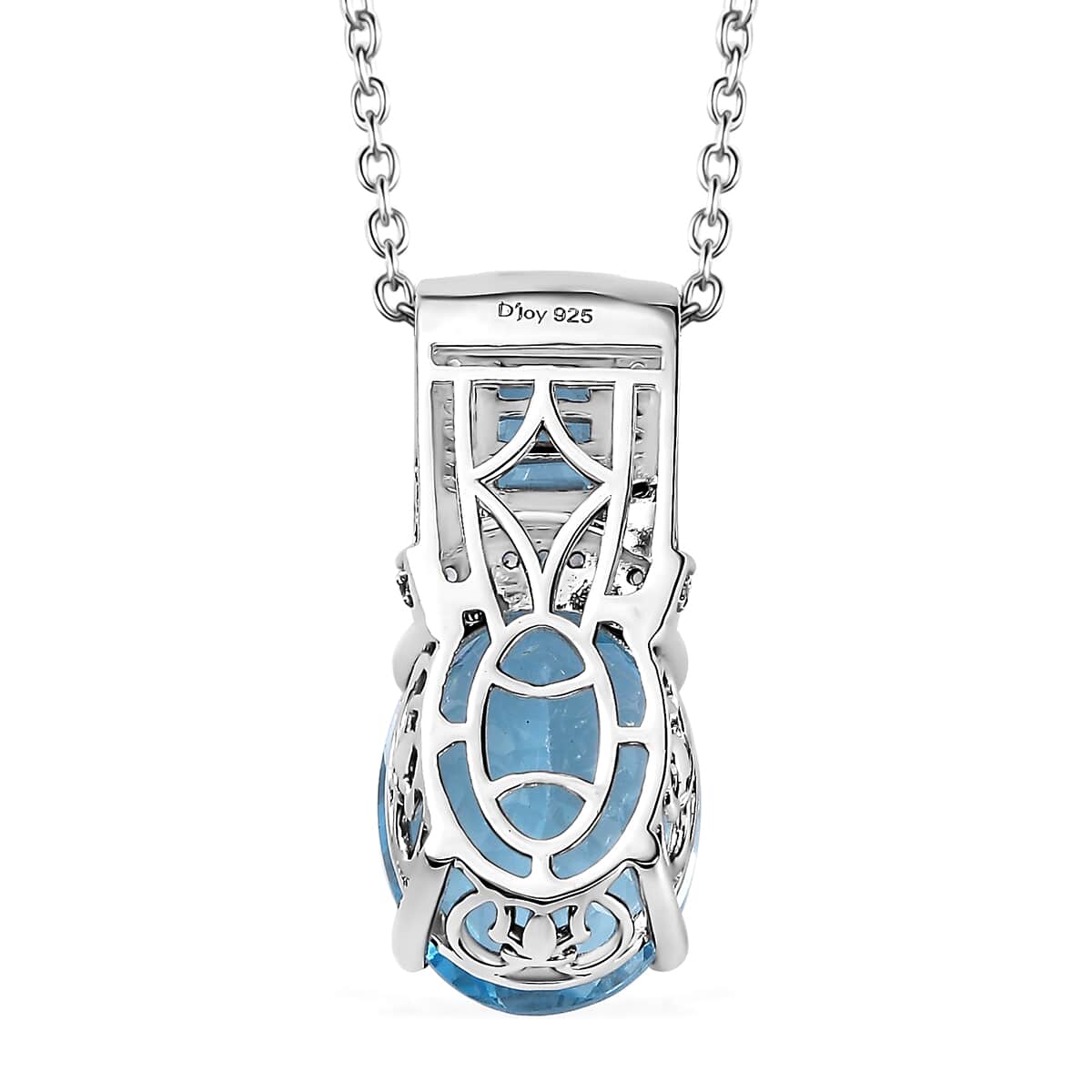 Sky Blue Topaz and White Zircon 12.60 ctw Art and Deco Pendant Necklace 20 Inches in Platinum Over and Rhodium Over Sterling Silver image number 4