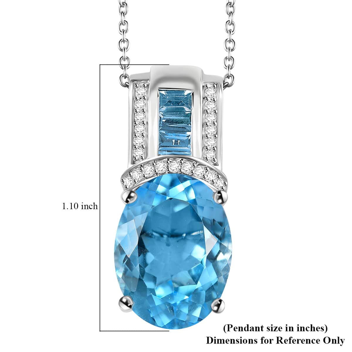 Sky Blue Topaz and White Zircon 12.60 ctw Art and Deco Pendant Necklace 20 Inches in Platinum Over and Rhodium Over Sterling Silver image number 6