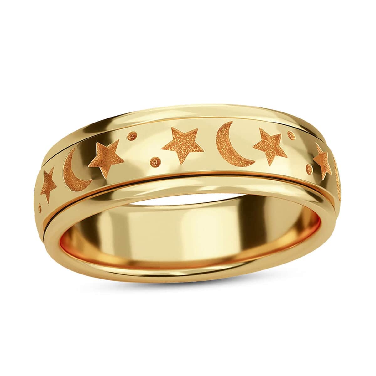 Set of 2 Vermeil Yellow Gold Over and Sterling Silver Moon Star Fidget Spinner Ring for Anxiety (Size 6.0) 9 Grams image number 3