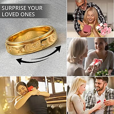 Set of 2 Vermeil Yellow Gold Over and Sterling Silver Moon Star Fidget Spinner Ring for Anxiety (Size 6.0) 9 Grams