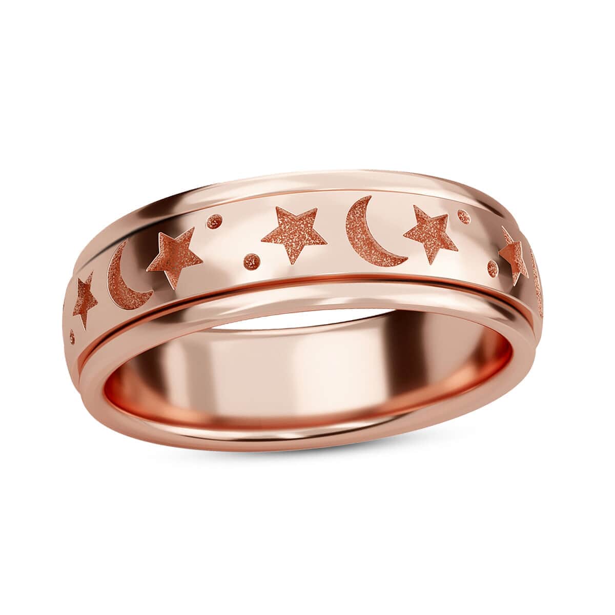 Set of 3 Vermeil Yellow Rose Gold Over and Sterling Silver Moon Star Fidget Spinner Ring for Anxiety (Size 5.0) 13.50 Grams image number 6