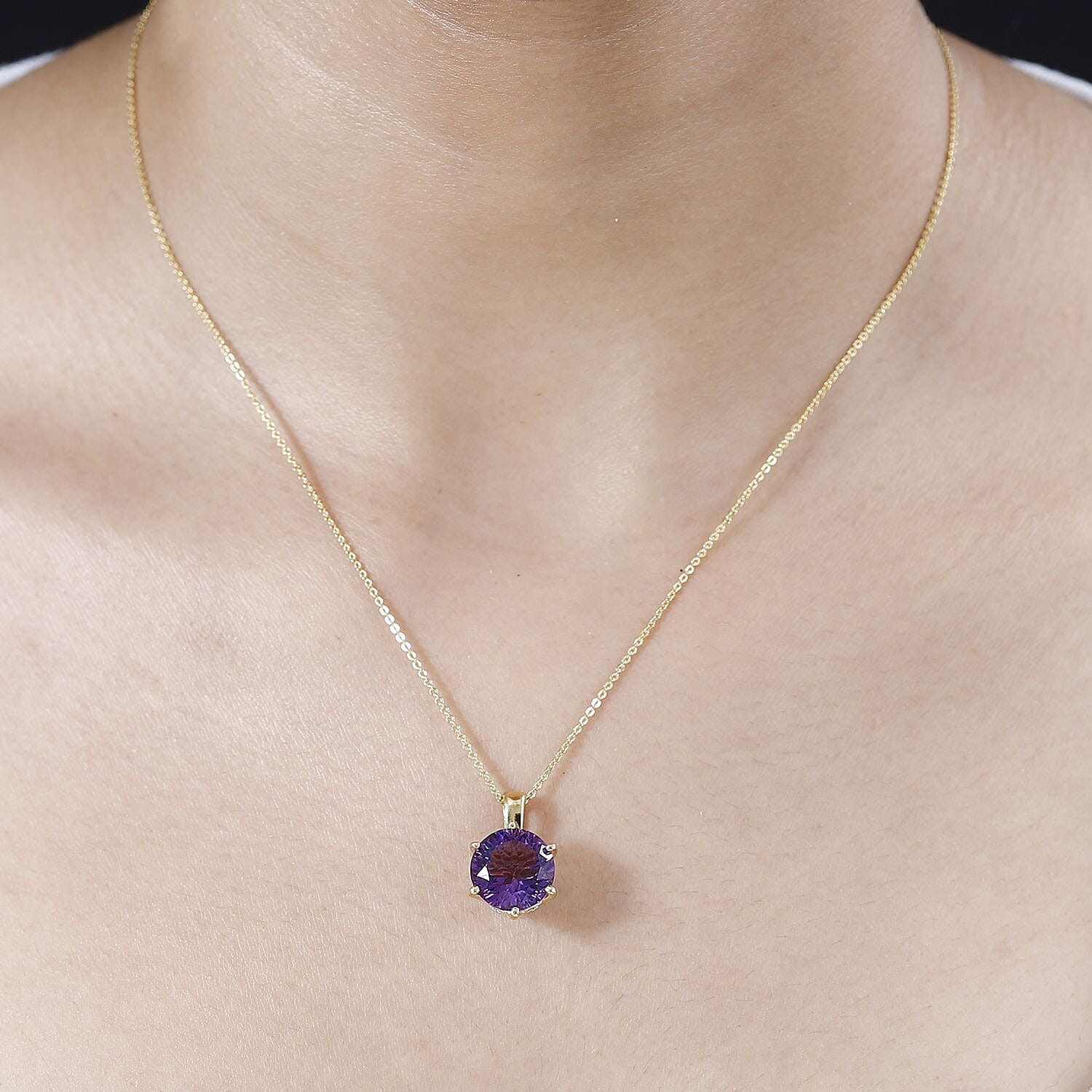 African Amethyst, White Zircon Pendant Necklace (20 Inches) in Vermeil YG Over Sterling Silver 5.50 ctw