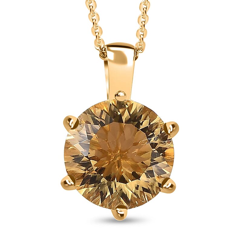 Brazilian Citrine and White Zircon Pendant Necklace 20 Inches in Vermeil Yellow Gold Over Sterling Silver 6.20 ctw