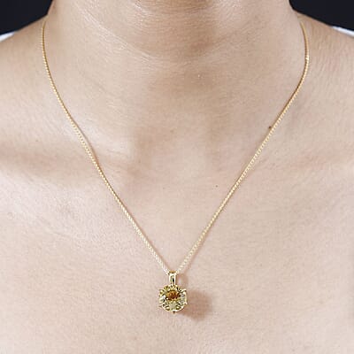 Brazilian Citrine and White Zircon Pendant Necklace 20 Inches in Vermeil Yellow Gold Over Sterling Silver 6.20 ctw