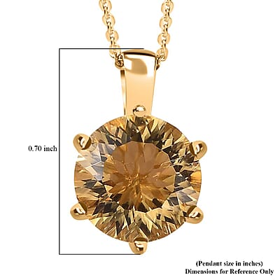 Brazilian Citrine and White Zircon Pendant Necklace 20 Inches in Vermeil Yellow Gold Over Sterling Silver 6.20 ctw