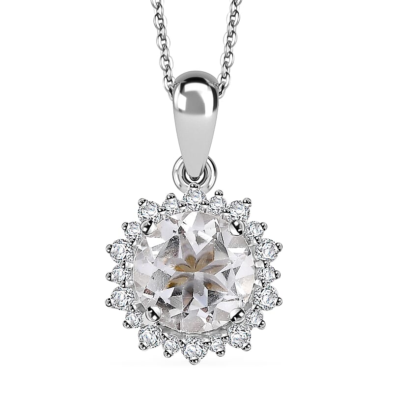 Brazilian Petalite and Multi Gemstone Sunburst Pendant Necklace 20 Inches in Rhodium Over Sterling Silver 5.35 ctw