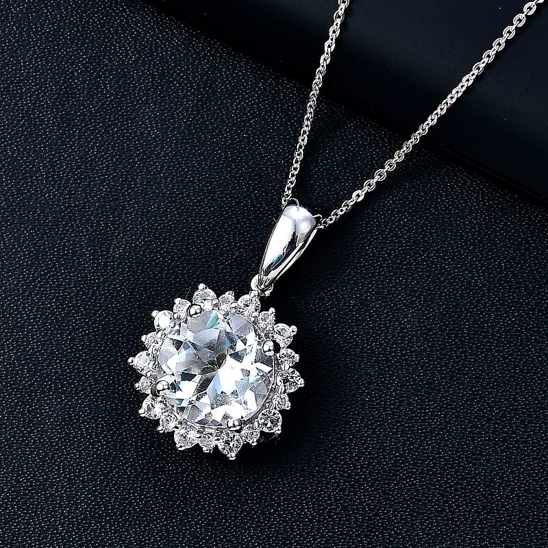 Brazilian Petalite and Multi Gemstone Sunburst Pendant Necklace 20 Inches in Rhodium Over Sterling Silver 5.35 ctw