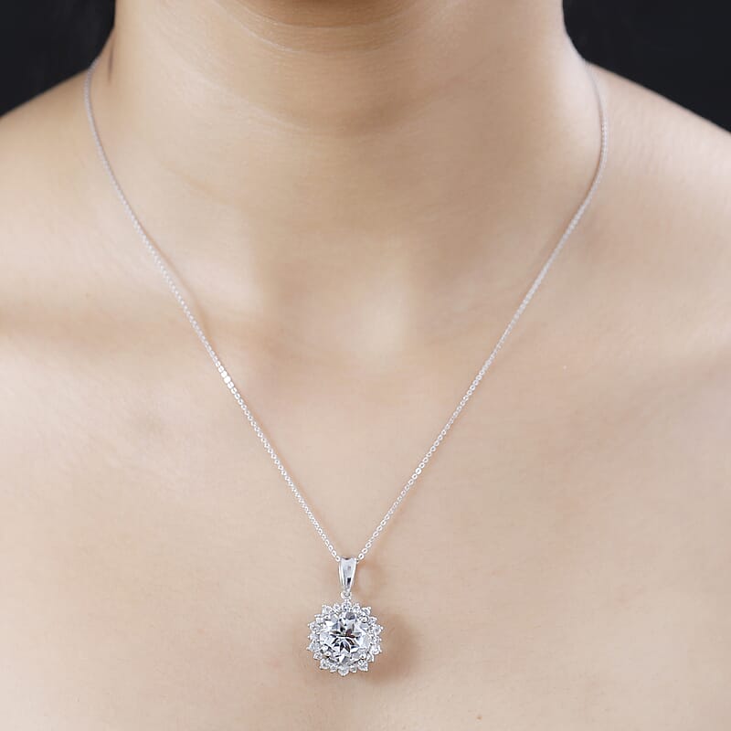 Brazilian Petalite and Multi Gemstone Sunburst Pendant Necklace 20 Inches in Rhodium Over Sterling Silver 5.35 ctw