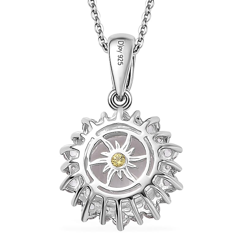 Brazilian Petalite and Multi Gemstone Sunburst Pendant Necklace 20 Inches in Rhodium Over Sterling Silver 5.35 ctw