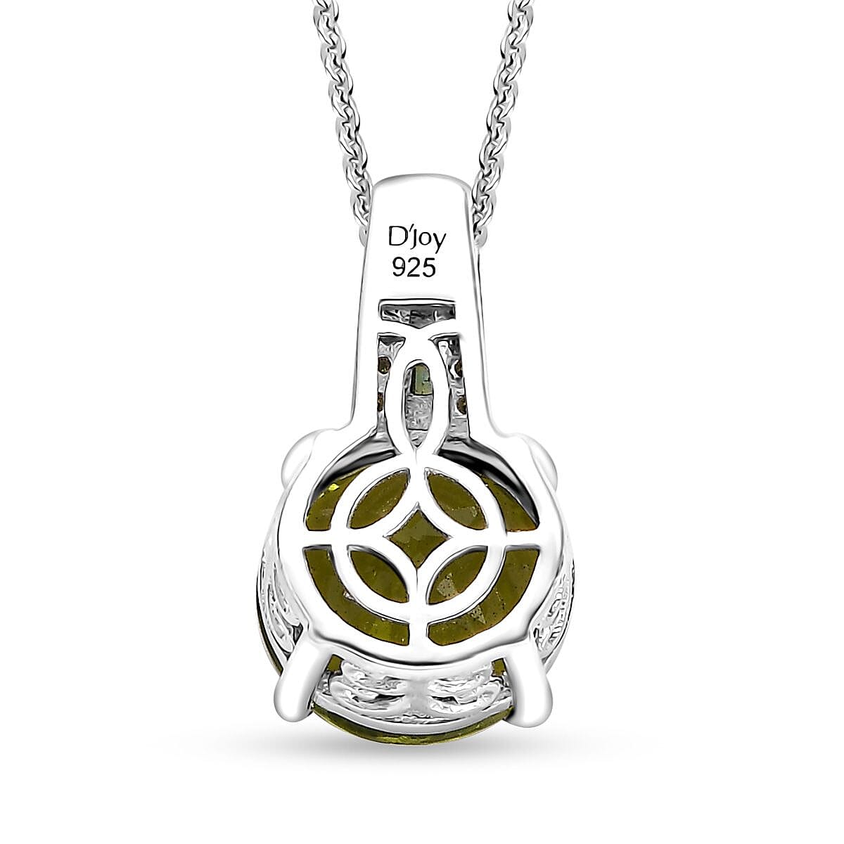 Peridot and Green Diamond Pendant Necklace 20 Inches in Rhodium Over Sterling Silver 4.35 ctw