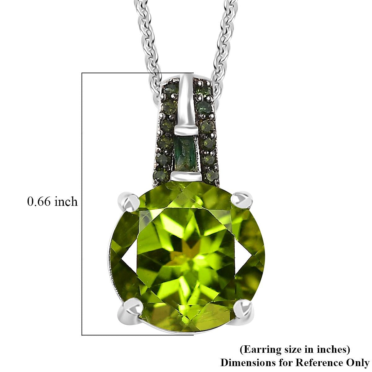 Peridot and Green Diamond Pendant Necklace 20 Inches in Rhodium Over Sterling Silver 4.35 ctw
