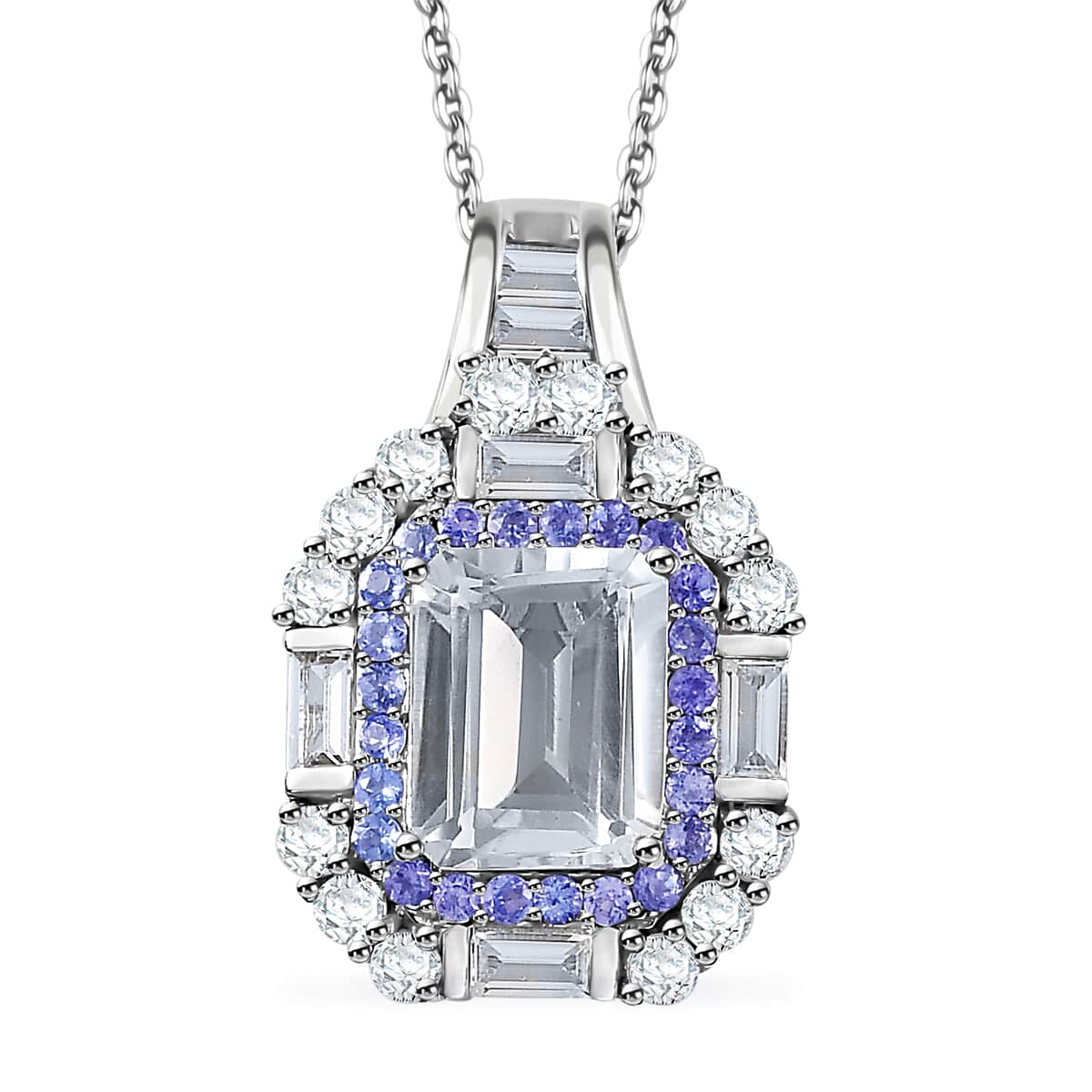 Brazilian Petalite and Multi Gemstone Vintage Glamour Pendant Necklace 20 Inches in Rhodium Over Sterling Silver 5.00 ctw image number 0