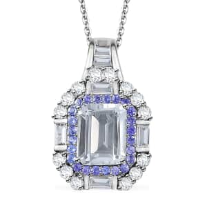 Brazilian Petalite and Multi Gemstone Vintage Glamour Pendant Necklace 20 Inches in Rhodium Over Sterling Silver 5.00 ctw