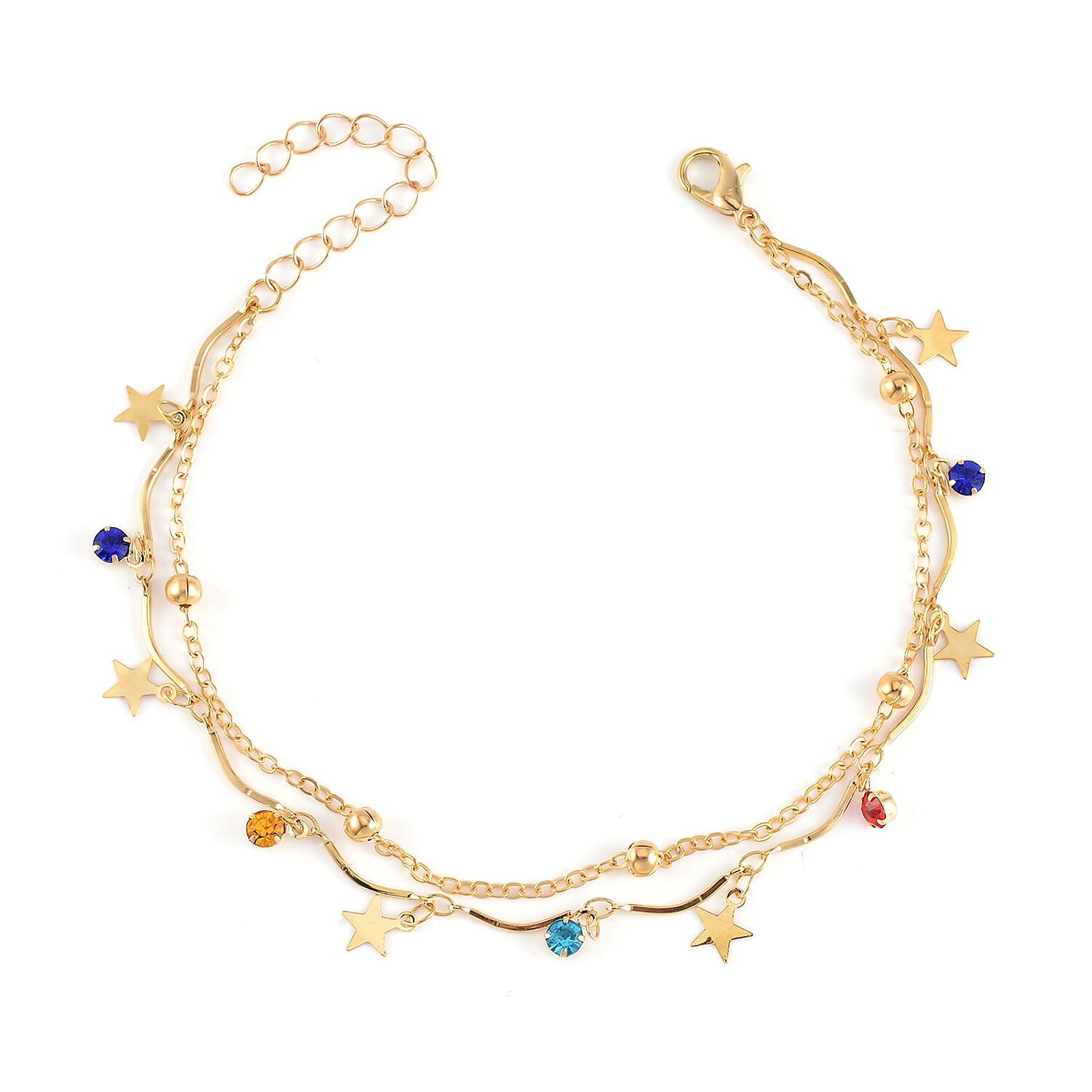 Multi Color Austrian Crystal Set of 3 Anklet in Goldtone (9 In)