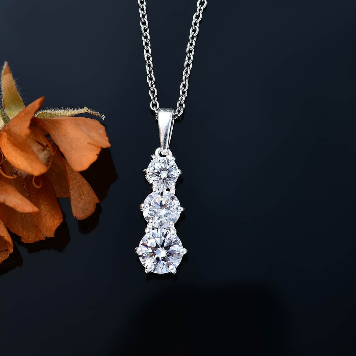 Simulated Diamond 4.75 ctw Pendant in Sterling Silver with Stainless Steel Necklace 20 Inches image number 2