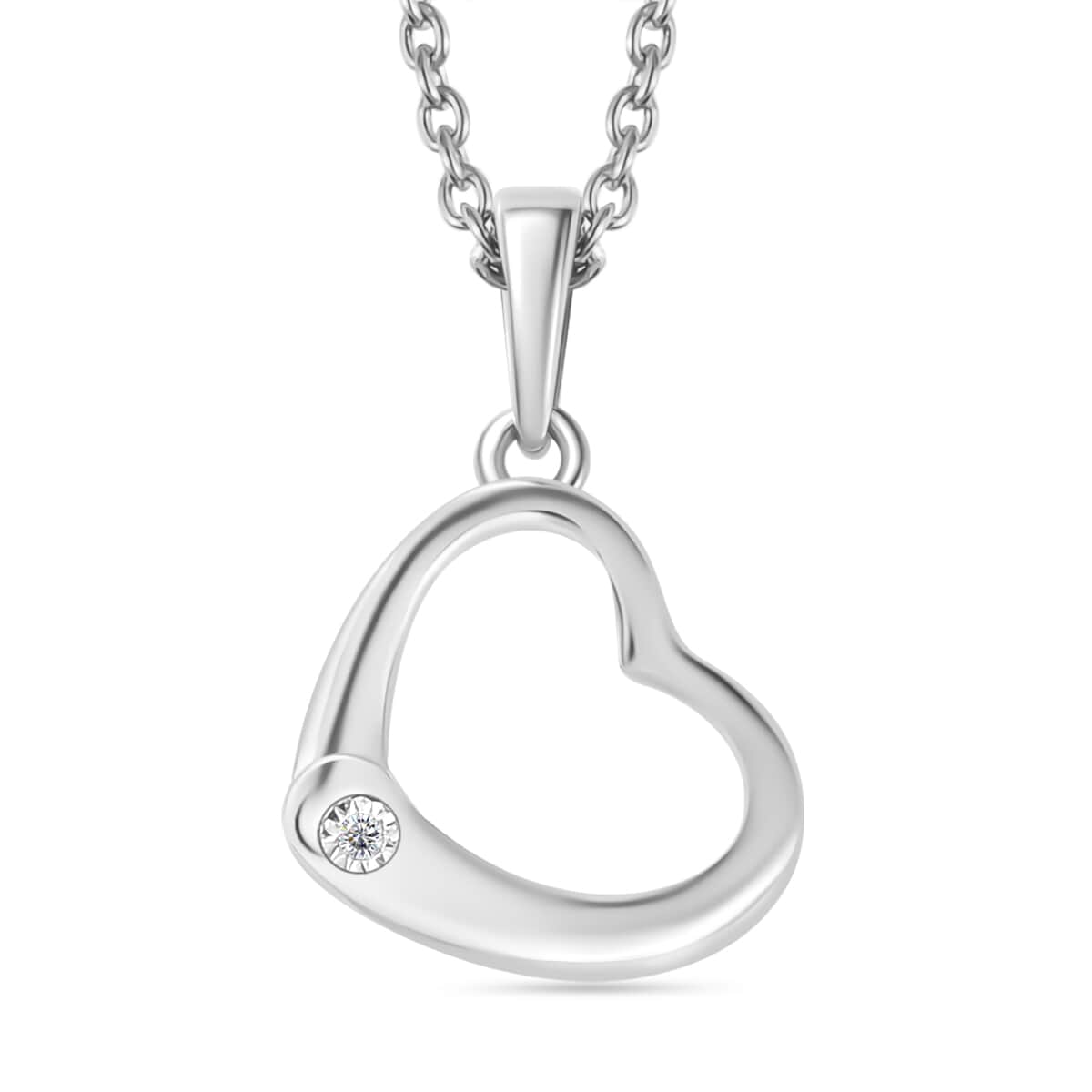 Diamond Accent Heart Pendant in Sterling Silver with Stainless Steel Necklace 20 Inches image number 0