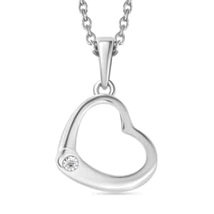 Diamond Accent Heart Pendant in Sterling Silver with Stainless Steel Necklace 20 Inches