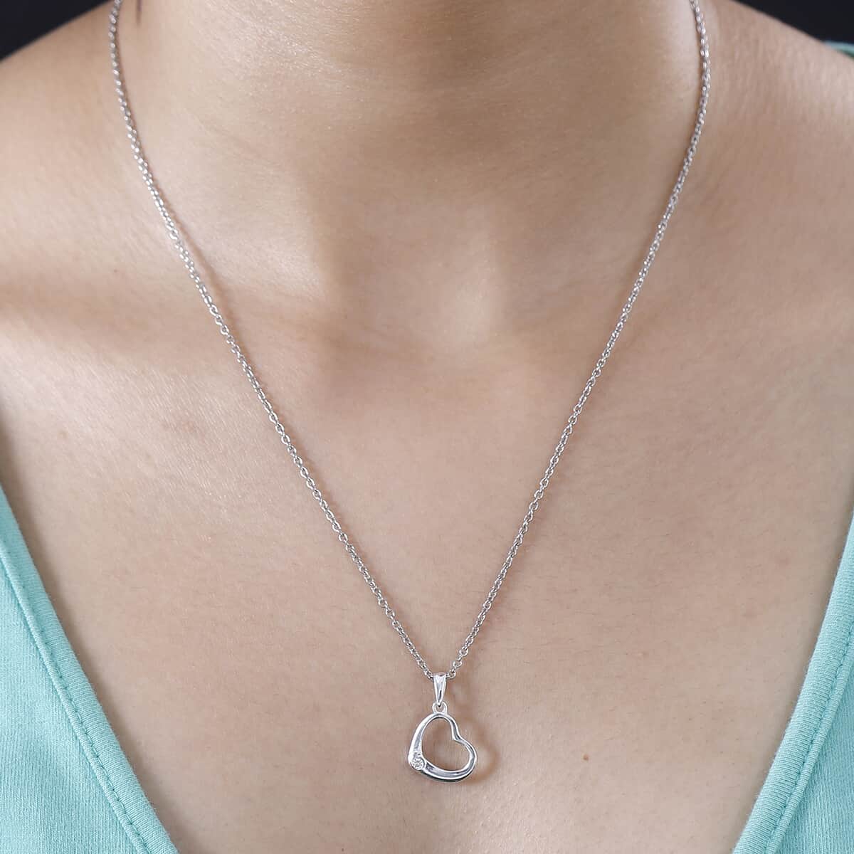 Diamond Accent Heart Pendant in Sterling Silver with Stainless Steel Necklace 20 Inches image number 2