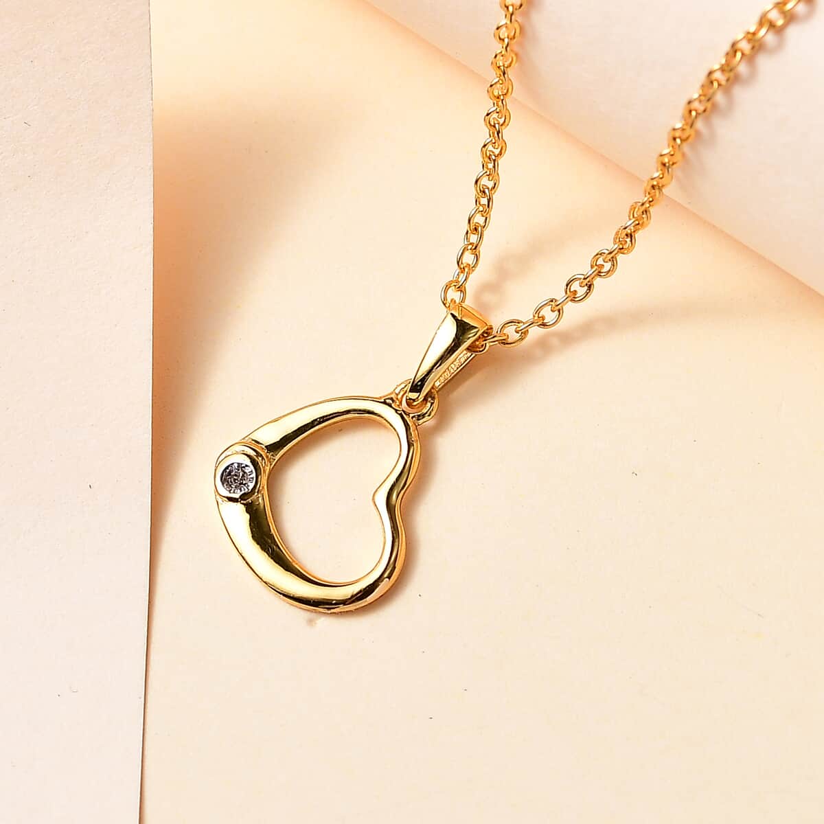 Diamond Accent Heart Pendant in 14K Yellow Gold Over Sterling Silver with ION Plated YG Stainless Steel Necklace 20 Inches image number 1