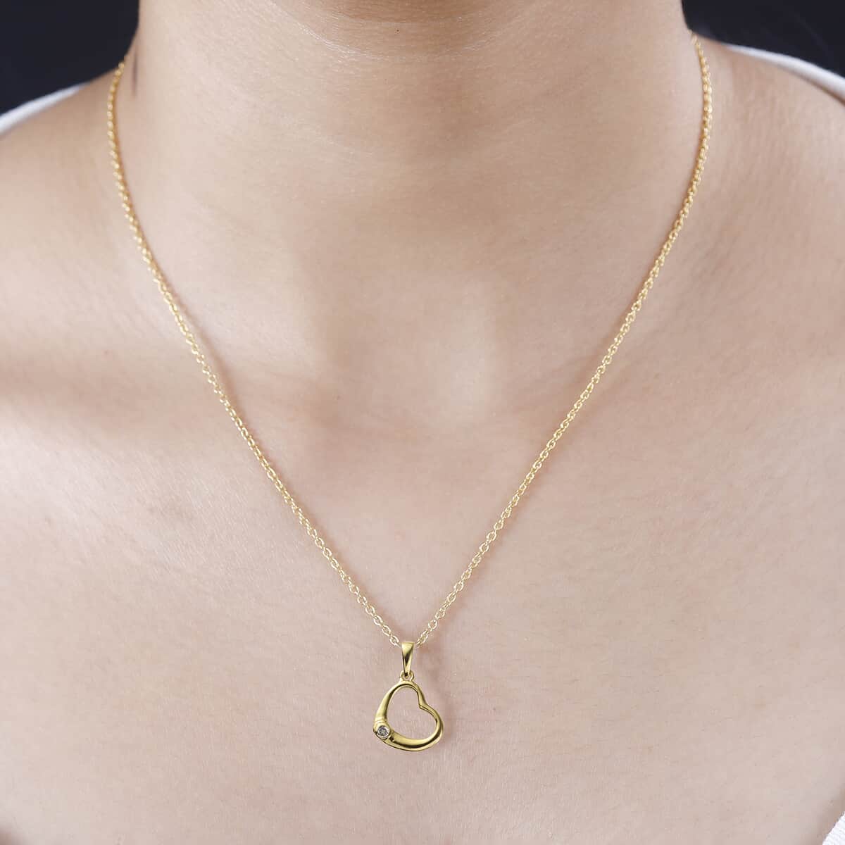 Diamond Accent Heart Pendant in 14K Yellow Gold Over Sterling Silver with ION Plated YG Stainless Steel Necklace 20 Inches image number 2