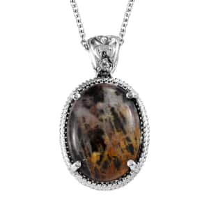 Australian Pilbara Jasper and White Zircon Pendant Necklace 20 Inches in Stainless Steel 11.50 ctw