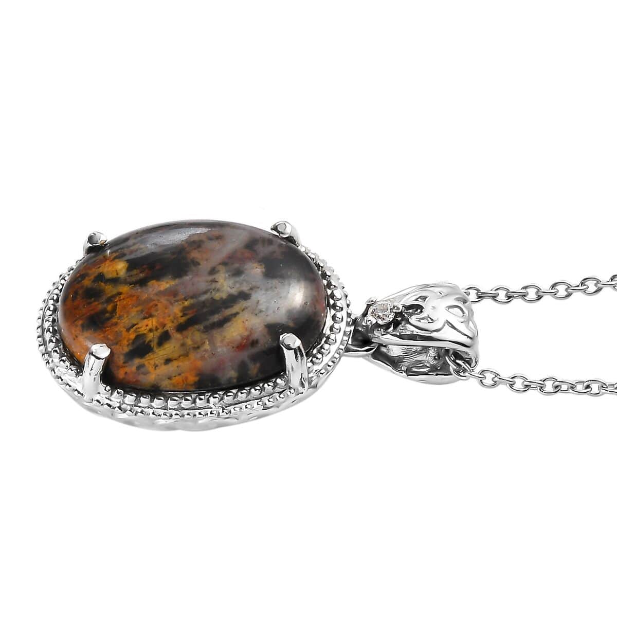 Australian Pilbara Jasper and White Zircon Pendant Necklace 20 Inches in Stainless Steel 11.50 ctw image number 3