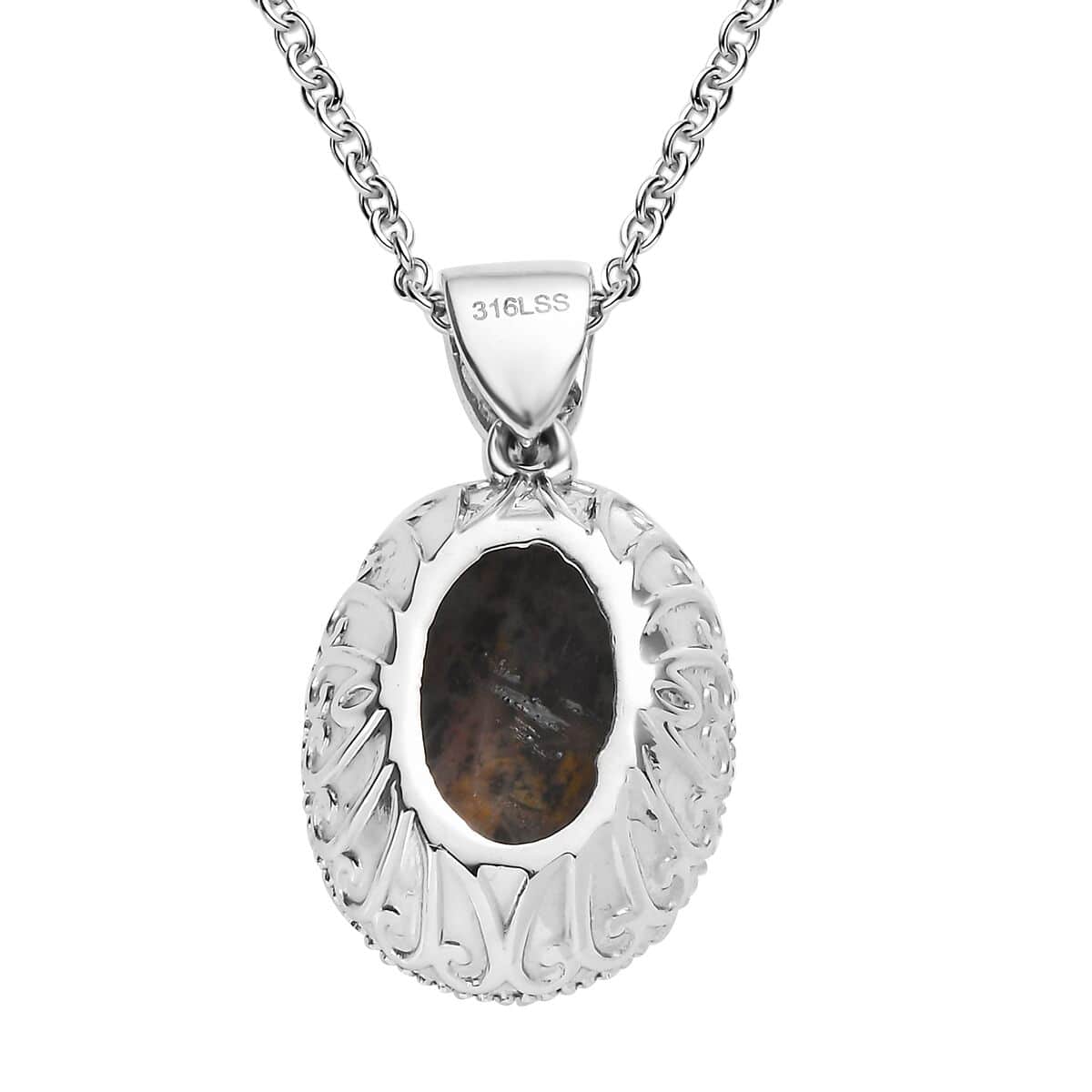 Australian Pilbara Jasper and White Zircon Pendant Necklace 20 Inches in Stainless Steel 11.50 ctw image number 4