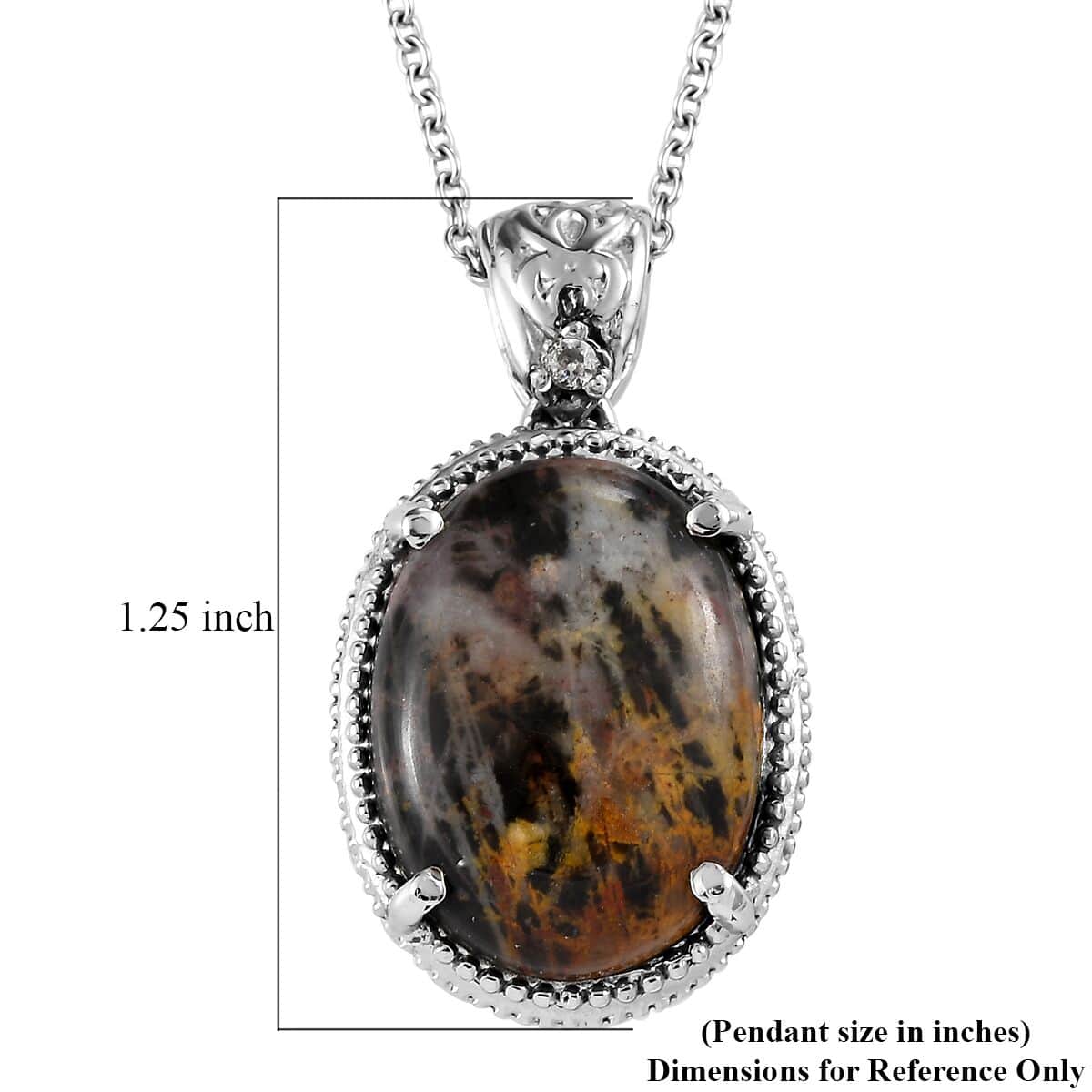 Australian Pilbara Jasper and White Zircon Pendant Necklace 20 Inches in Stainless Steel 11.50 ctw image number 6