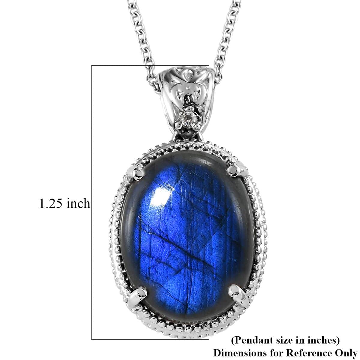 Malagasy Labradorite and White Zircon Pendant Necklace 20 Inches in Stainless Steel 15.90 ctw image number 6