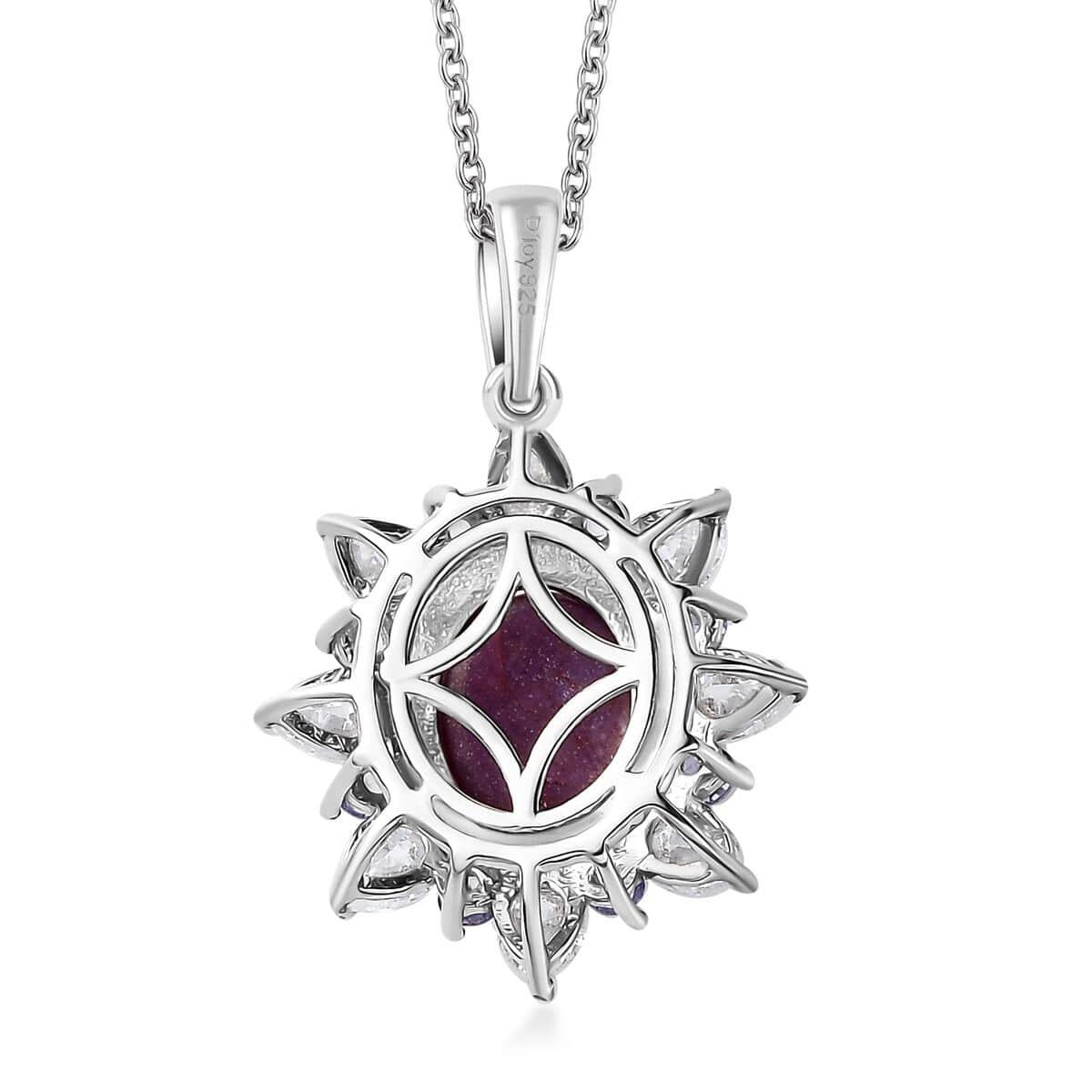 Indian Star Ruby and Multi Gemstone Star Burst Pendant Necklace 20 Inches in Rhodium Over Sterling Silver 6.85 ctw image number 4