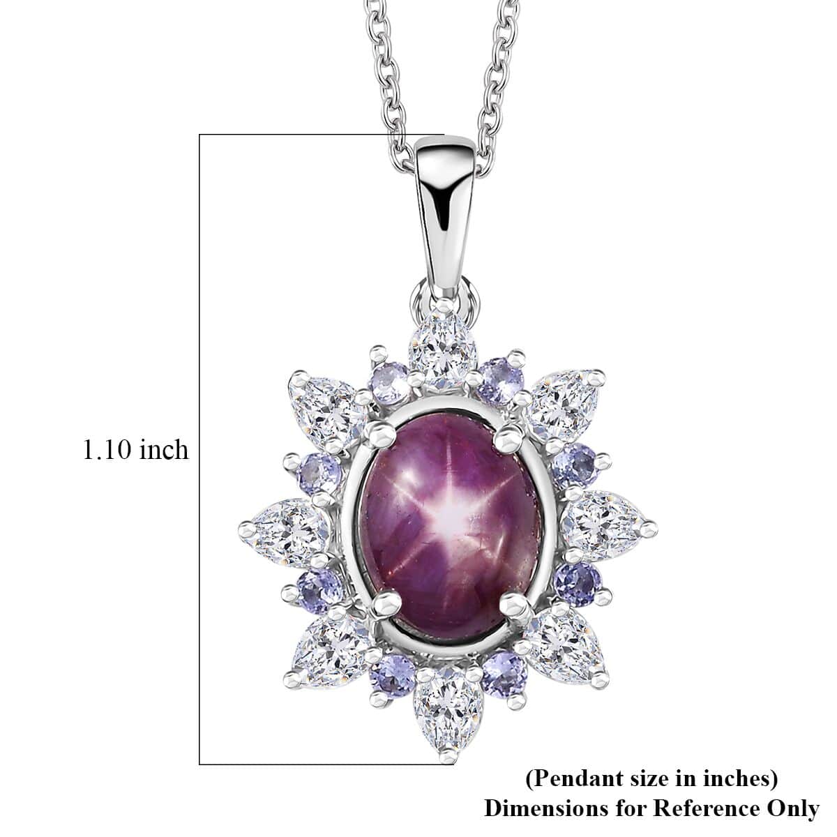 Indian Star Ruby and Multi Gemstone Star Burst Pendant Necklace 20 Inches in Rhodium Over Sterling Silver 6.85 ctw image number 5
