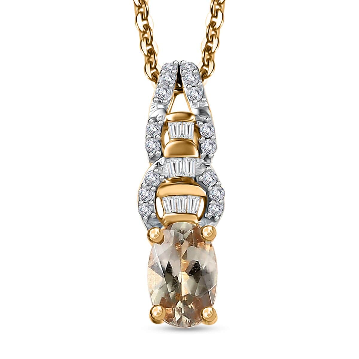 AAA Turkizite and Diamond Victorian Era Pendant Necklace 20 Inches in 18K Vermeil Yellow Gold Over Sterling Silver 0.60 ctw image number 0