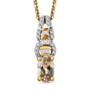 AAA Turkizite and Diamond Victorian Era Pendant Necklace 20 Inches in 18K Vermeil Yellow Gold Over Sterling Silver 0.60 ctw