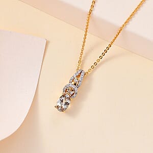 AAA Turkizite and Diamond Victorian Era Pendant Necklace 20 Inches in 18K Vermeil Yellow Gold Over Sterling Silver 0.60 ctw