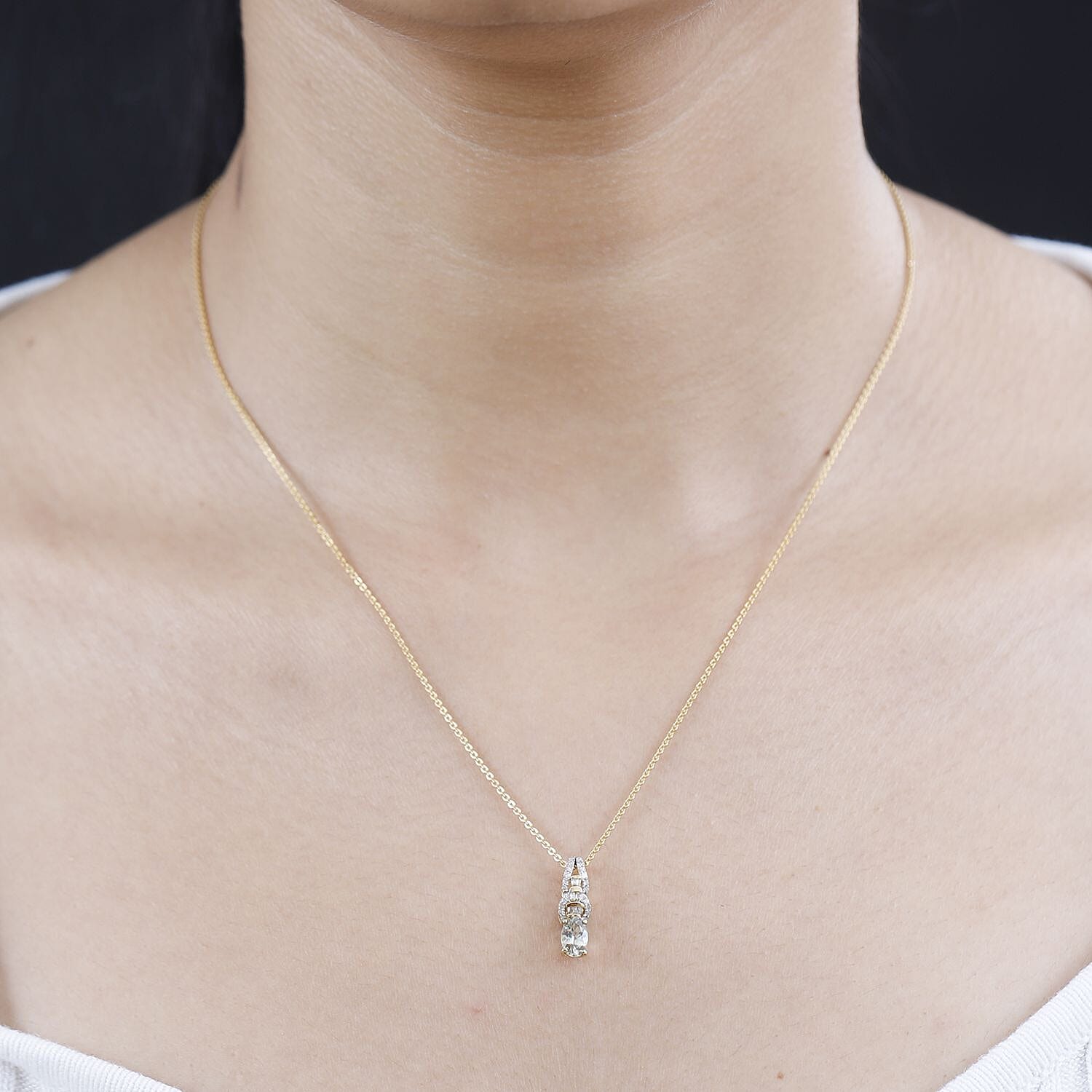 AAA Turkizite and Diamond Victorian Era Pendant Necklace 20 Inches in 18K Vermeil Yellow Gold Over Sterling Silver 0.60 ctw