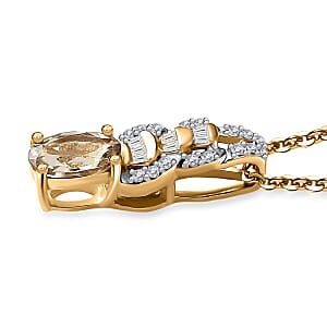 AAA Turkizite and Diamond Victorian Era Pendant Necklace 20 Inches in 18K Vermeil Yellow Gold Over Sterling Silver 0.60 ctw