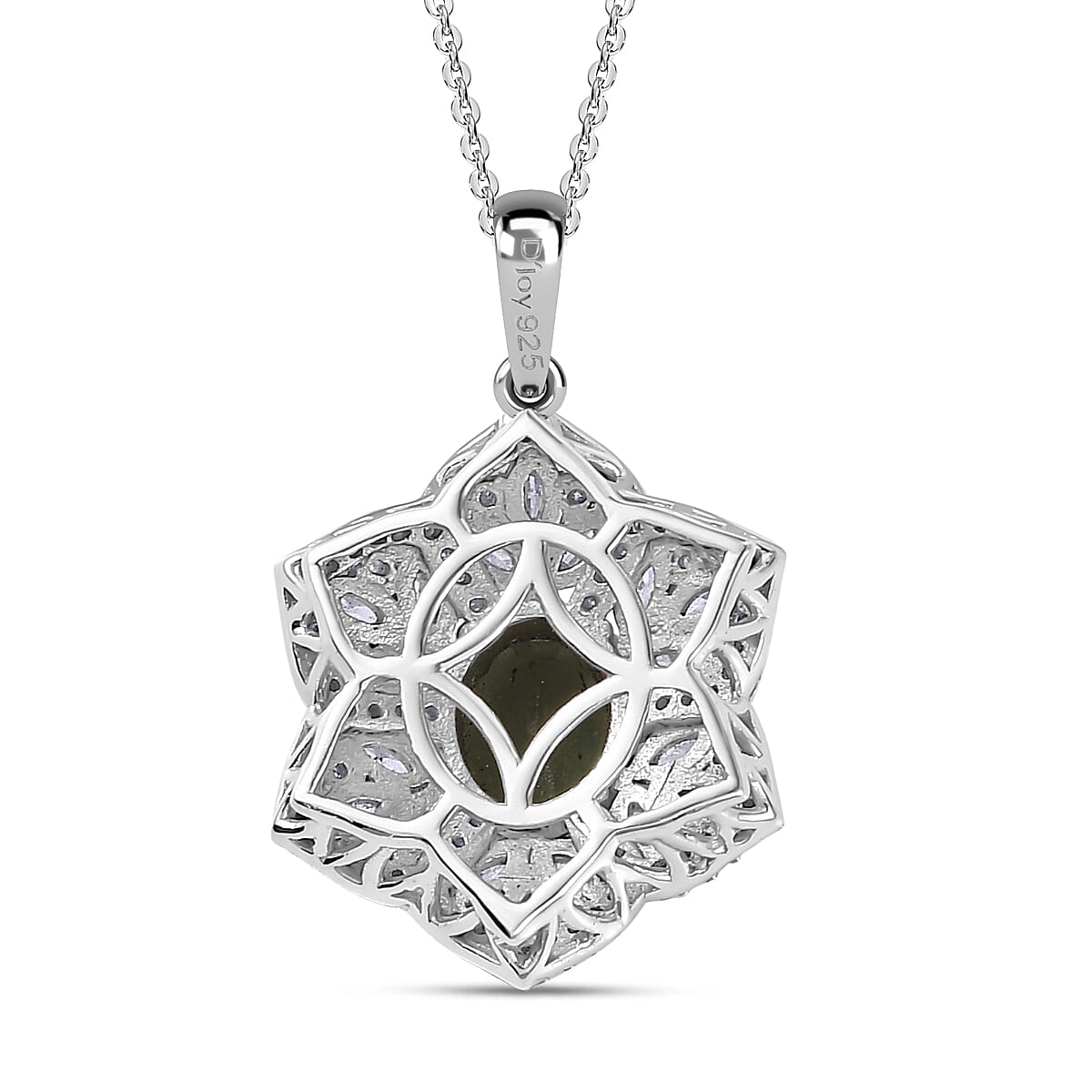 Andranomaro Green Apatite and Moissanite Flower Pendant Necklace 20 Inches in Rhodium Over Sterling Silver 4.10 ctw