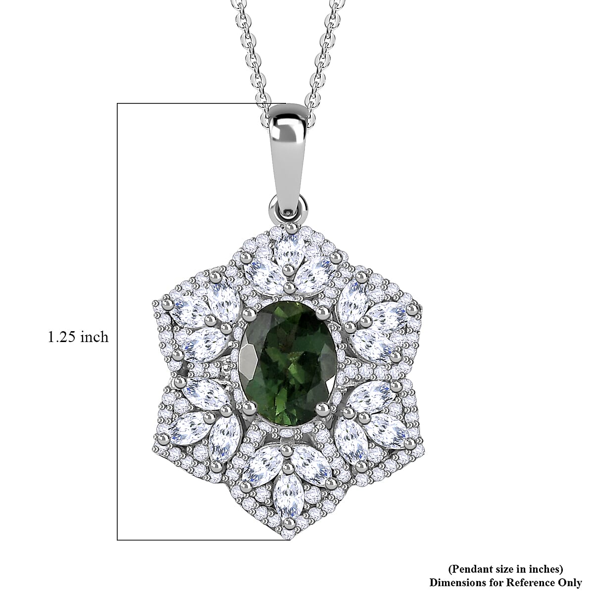 Andranomaro Green Apatite and Moissanite Flower Pendant Necklace 20 Inches in Rhodium Over Sterling Silver 4.10 ctw