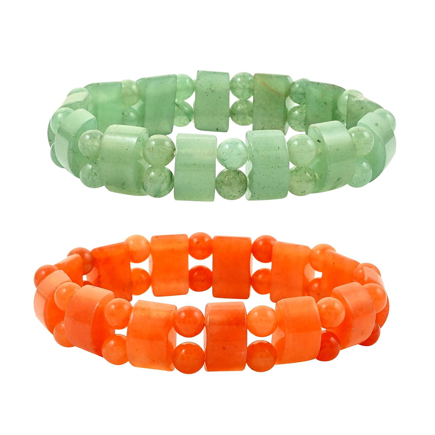 Set of 2 Green Aventurine and Red Aventurine Beaded Stretch Bracelet 302.50 ctw