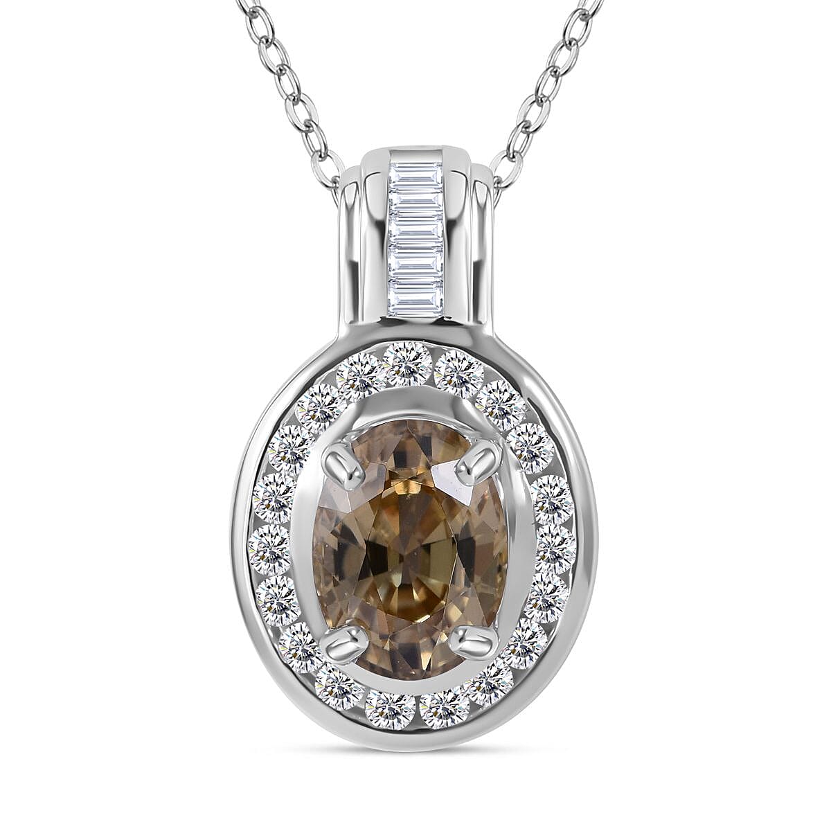 AA Yellow Zircon and White Zircon 3.52 ctw Pendant Necklace in Rhodium Over Sterling Silver 20 Inches