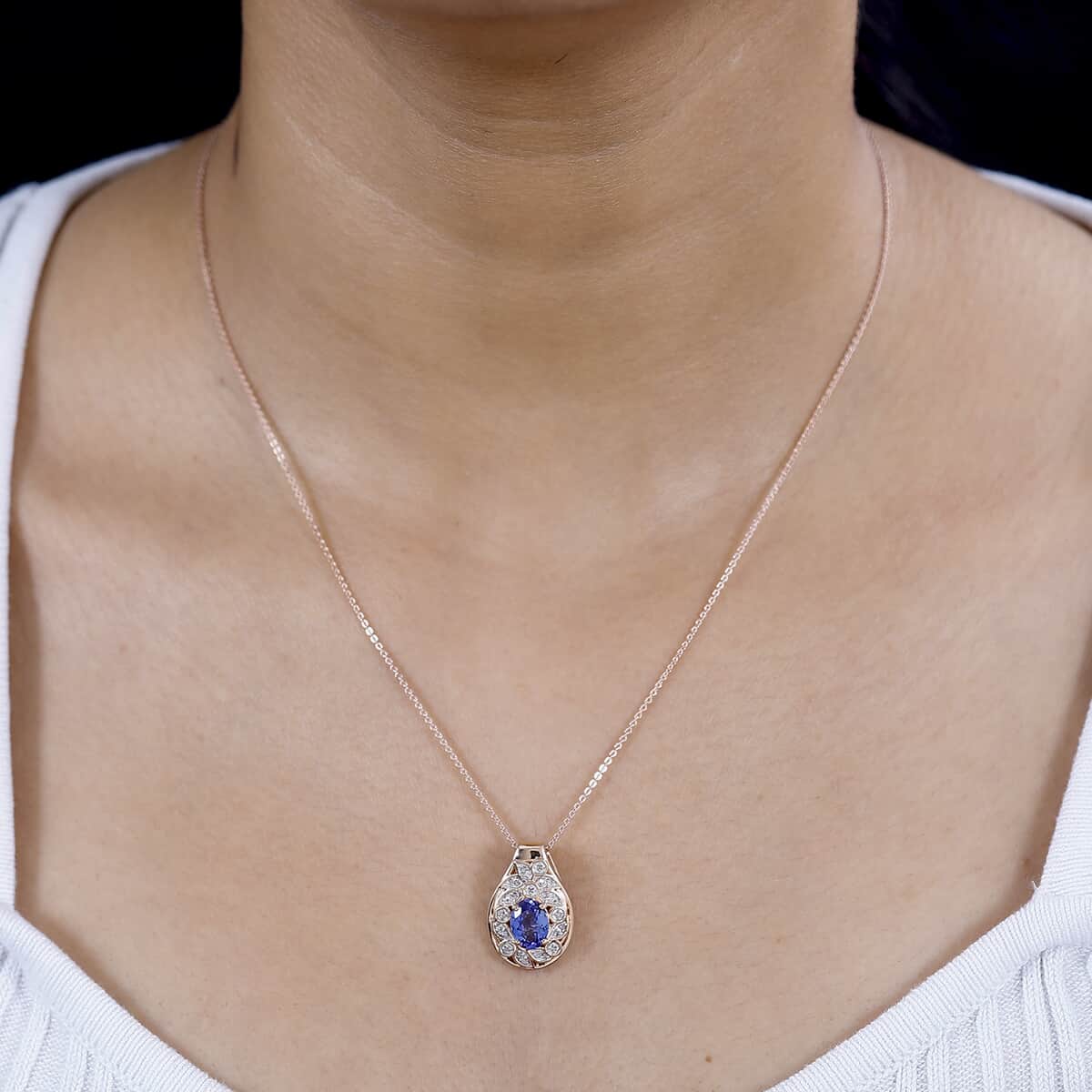 Tanzanite and Uncut Natural Pink Diamond 1.40 ctw Leaves Pendant Necklace in 18K Vermeil Rose Gold Over Sterling Silver 20 Inches image number 2