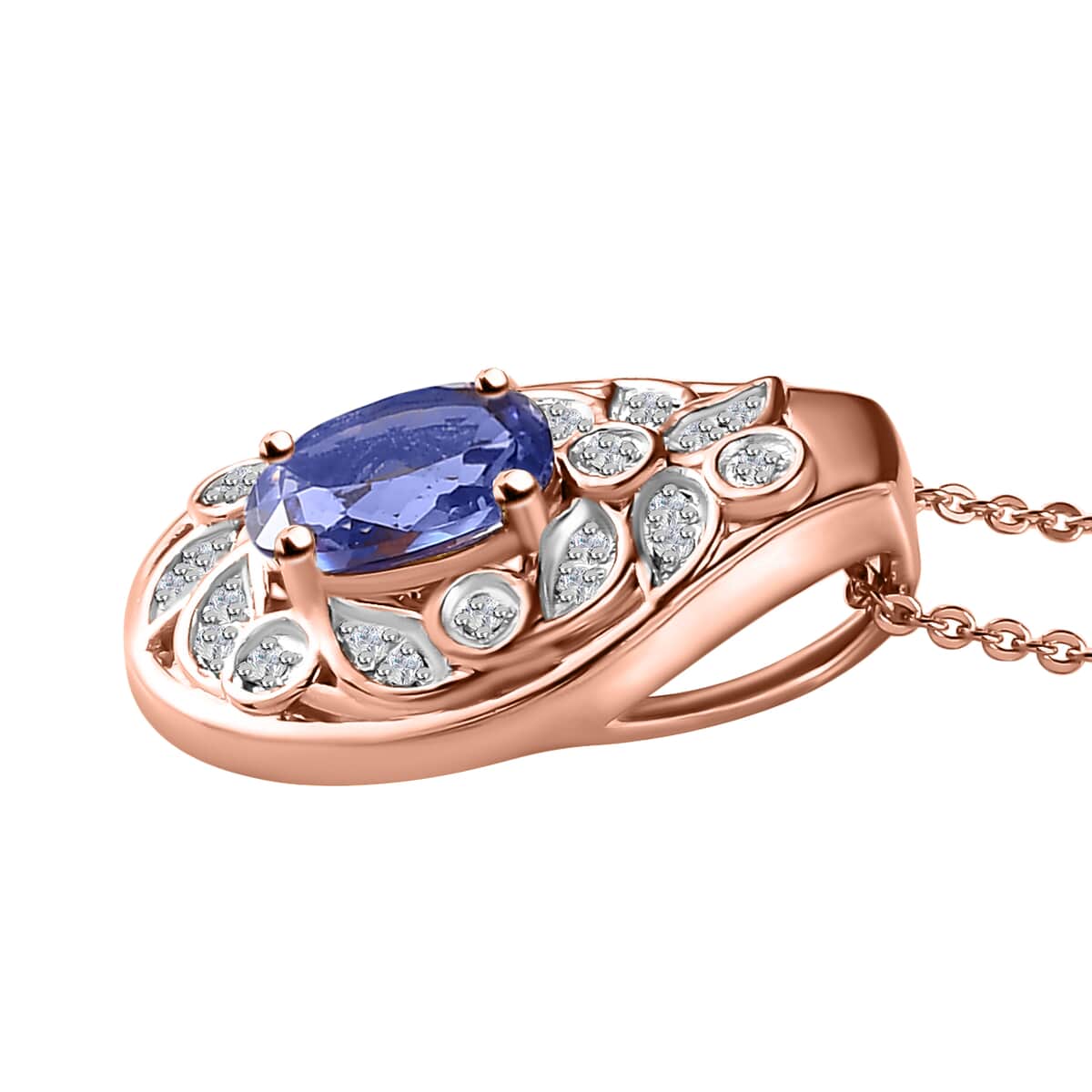 Tanzanite and Uncut Natural Pink Diamond 1.40 ctw Leaves Pendant Necklace in 18K Vermeil Rose Gold Over Sterling Silver 20 Inches image number 3