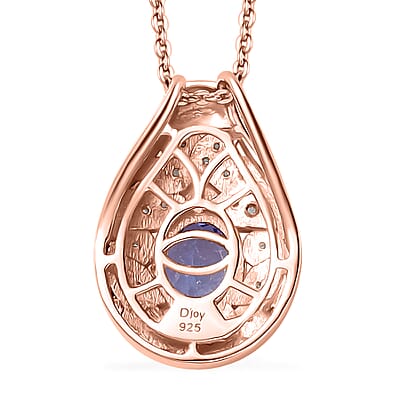Tanzanite, Uncut Natural Pink Diamond (0.15 cts) Botanical Bliss Pendant Necklace (20 Inches) in 18K Vermeil RG Over Sterling Silver 1.40 ctw