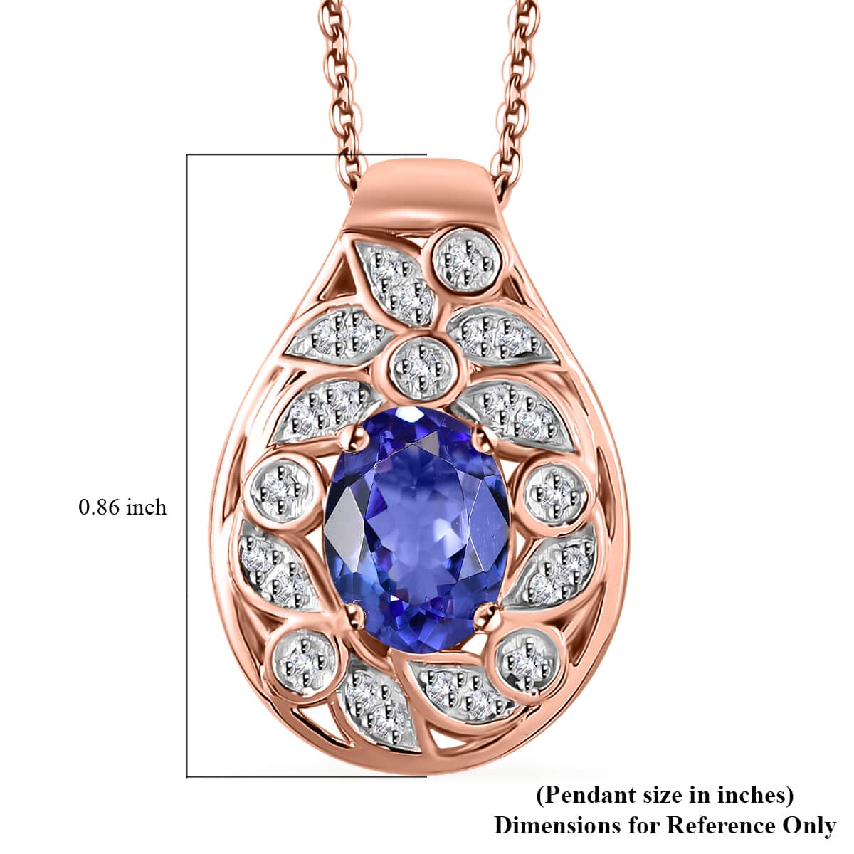 Tanzanite and Uncut Natural Pink Diamond 1.40 ctw Leaves Pendant Necklace in 18K Vermeil Rose Gold Over Sterling Silver 20 Inches image number 6