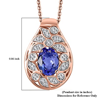 Tanzanite, Uncut Natural Pink Diamond (0.15 cts) Botanical Bliss Pendant Necklace (20 Inches) in 18K Vermeil RG Over Sterling Silver 1.40 ctw
