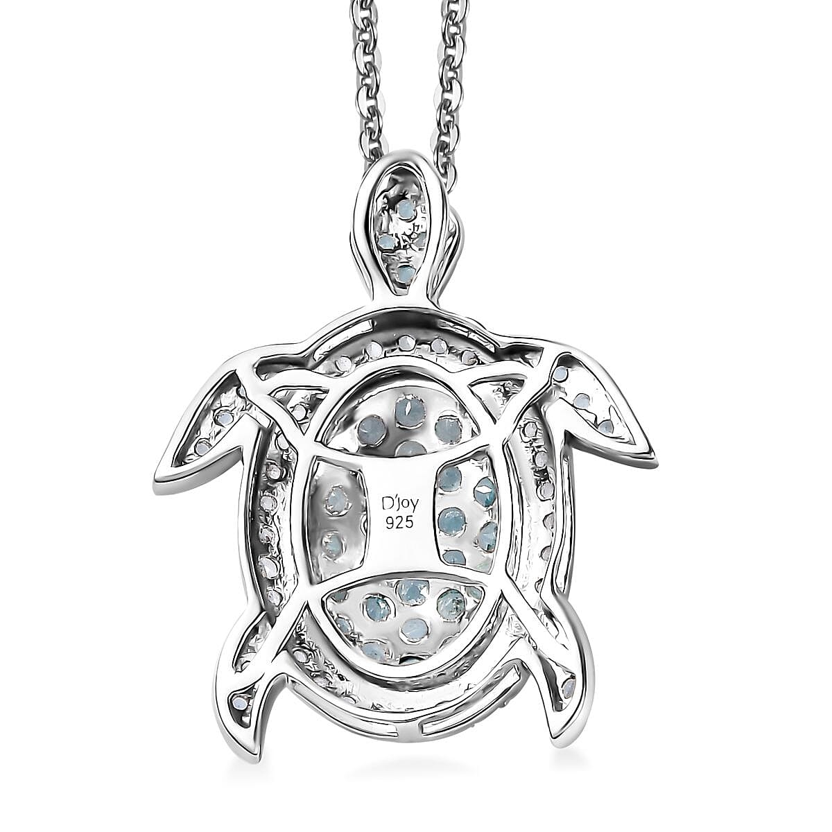 Betroka Blue Apatite and White Zircon Turtle Pendant Necklace 20 Inches in Rhodium Over Sterling Silver 2.10 ctw